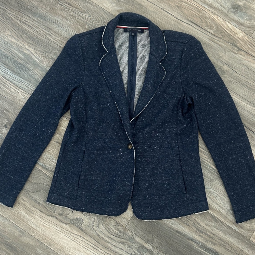 Tommy Hilfiger blue jersey cotton blend blazer size small
